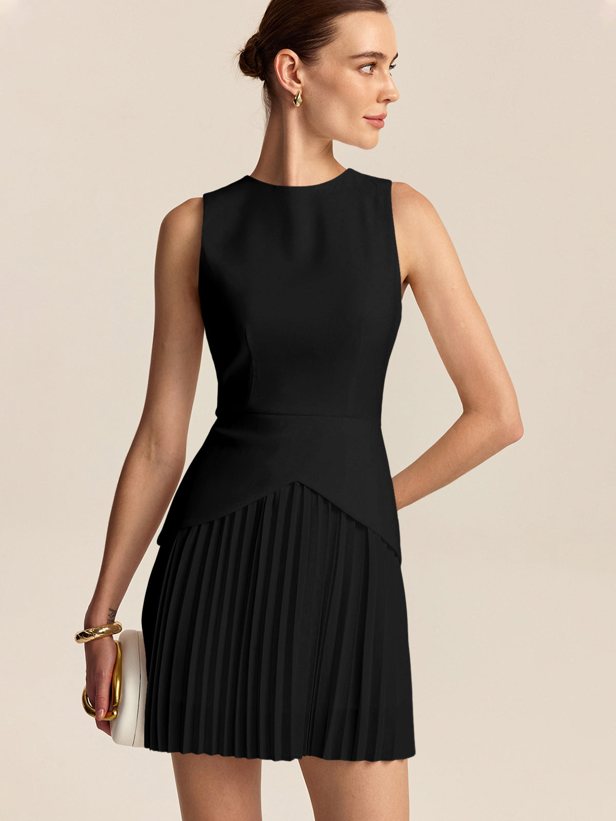 Sleeveless Pleated Hem Mini Dress