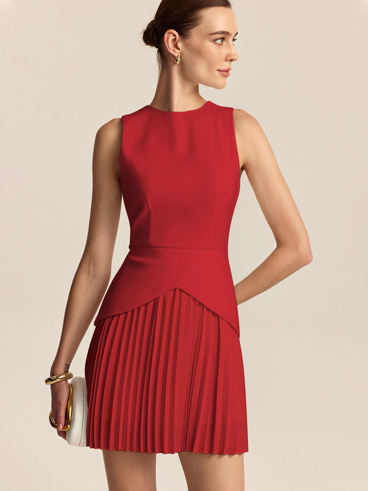 Sleeveless Pleated Hem Mini Dress