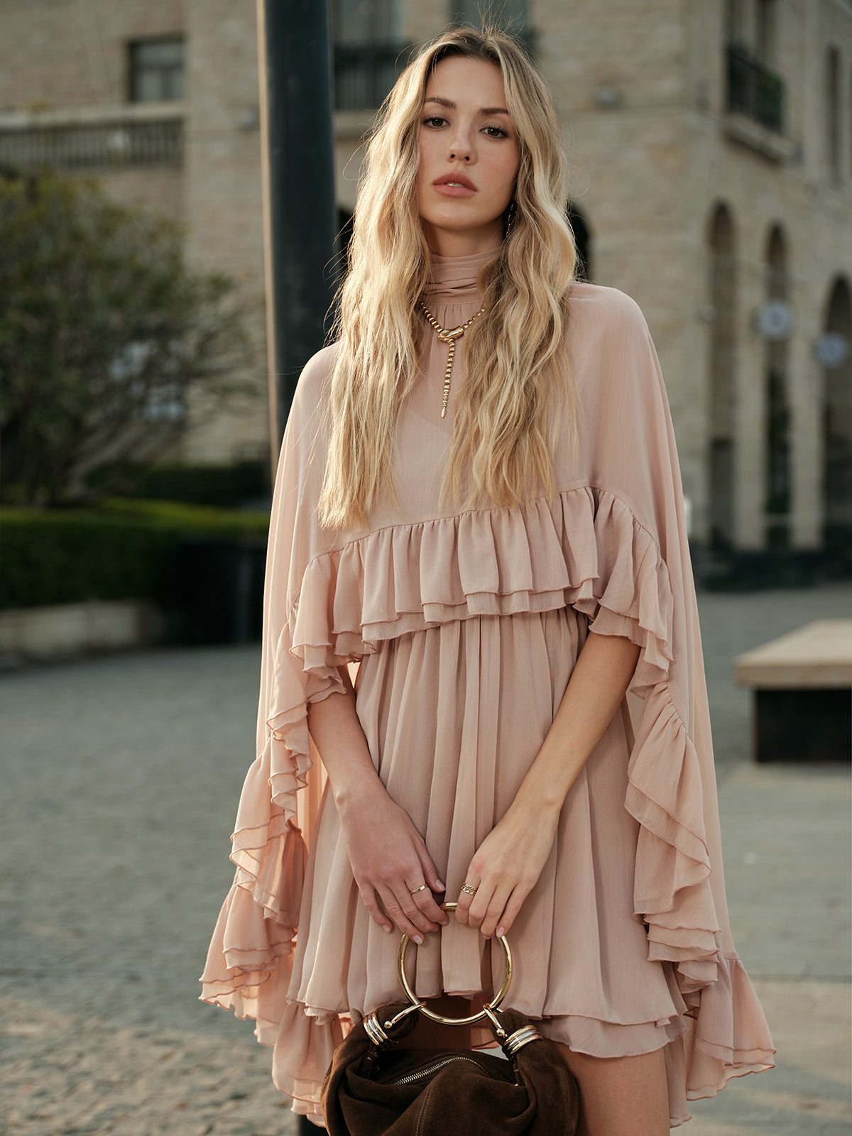 Layered Chiffon Cape Mini Dress
