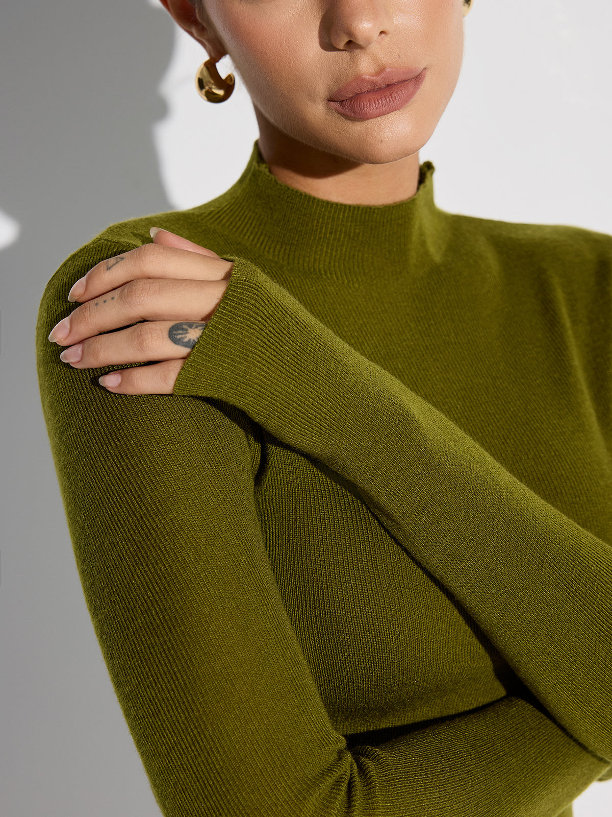 Ribbed Mock Neck Wool Blend Knit Top