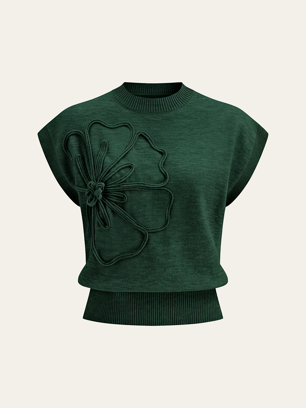 Floral Appliqué Cap Sleeve Knit Top