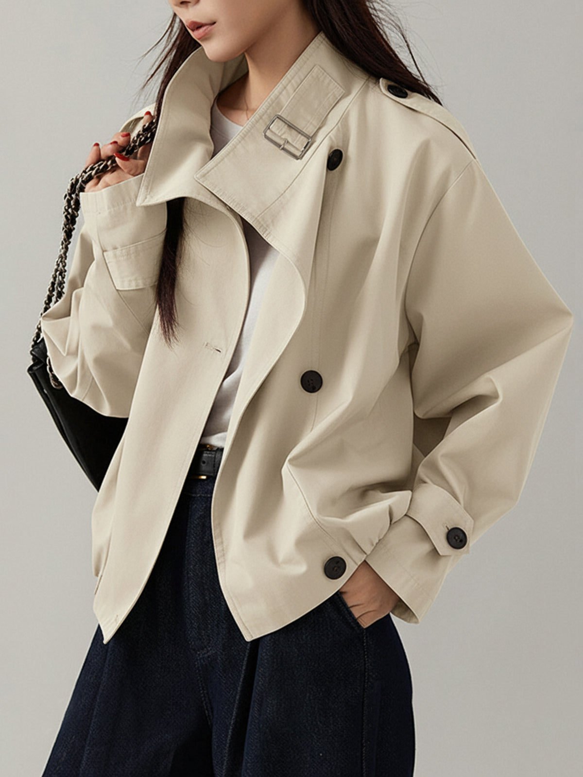 Vintage-Inspired Loose Fit Trench Coat