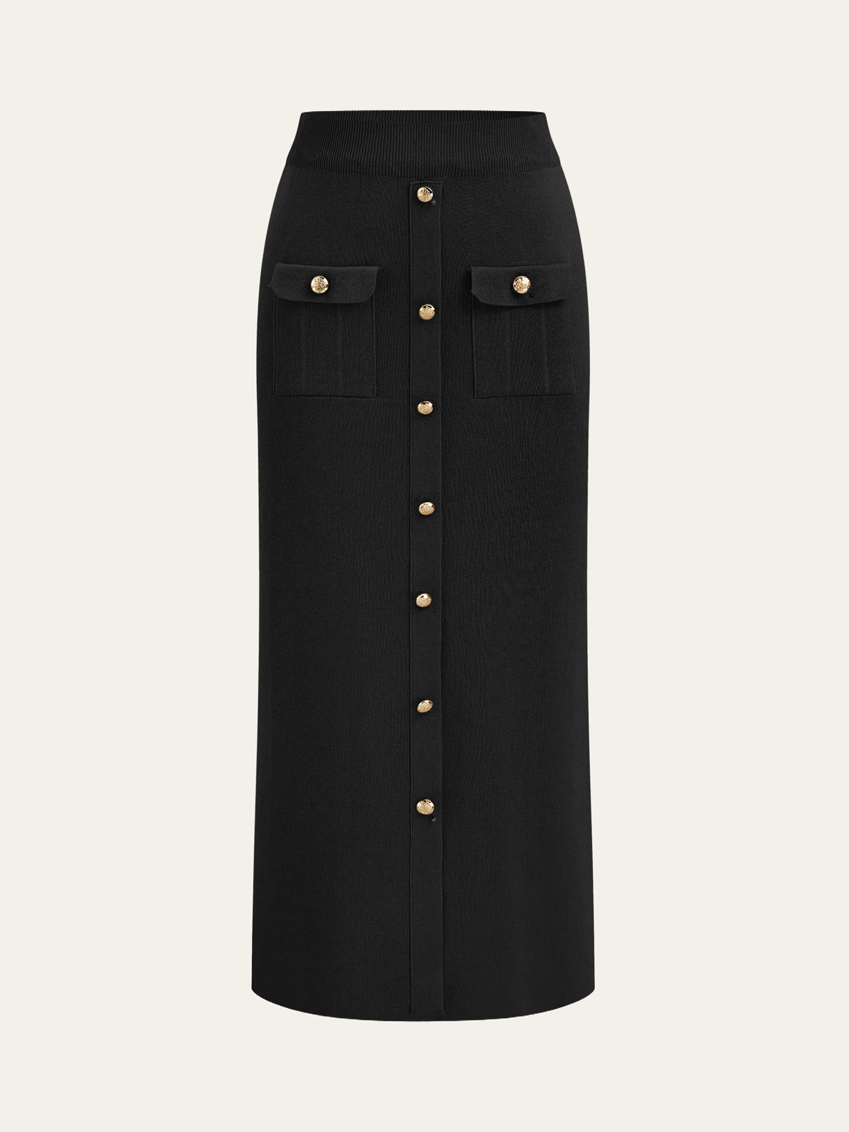 Metal Button Knit Cardigan & Midi Skirt Co-Ord Set