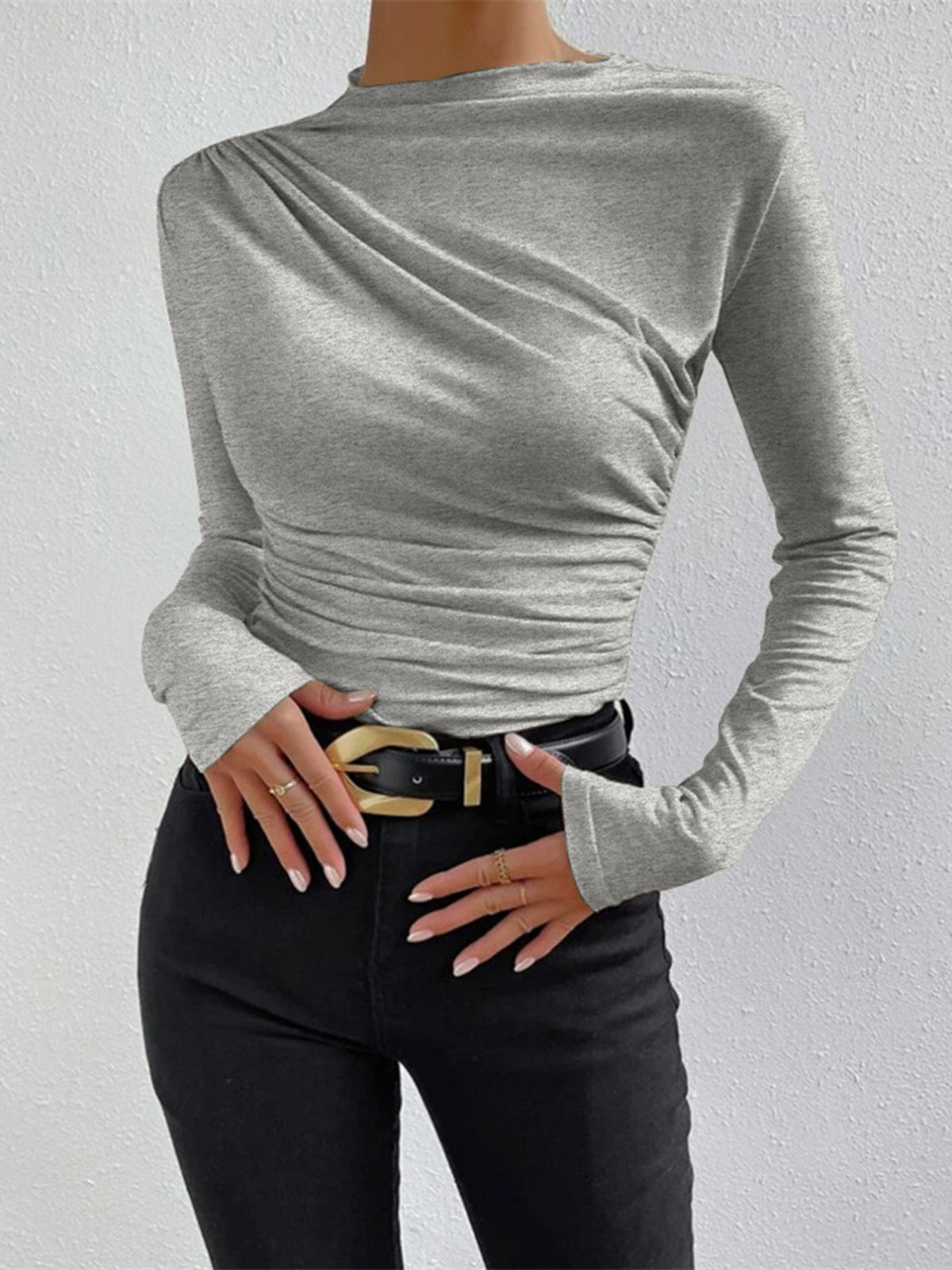 Ruched Long Sleeve Fitted Top