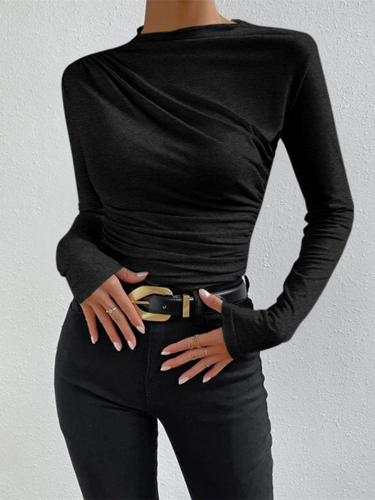 Ruched Long Sleeve Fitted Top
