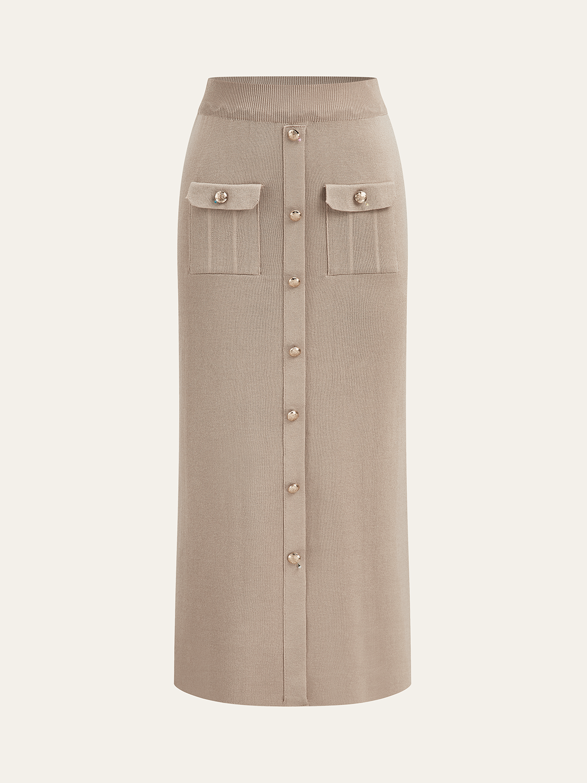 Metal Button Knit Cardigan & Midi Skirt Co-Ord Set