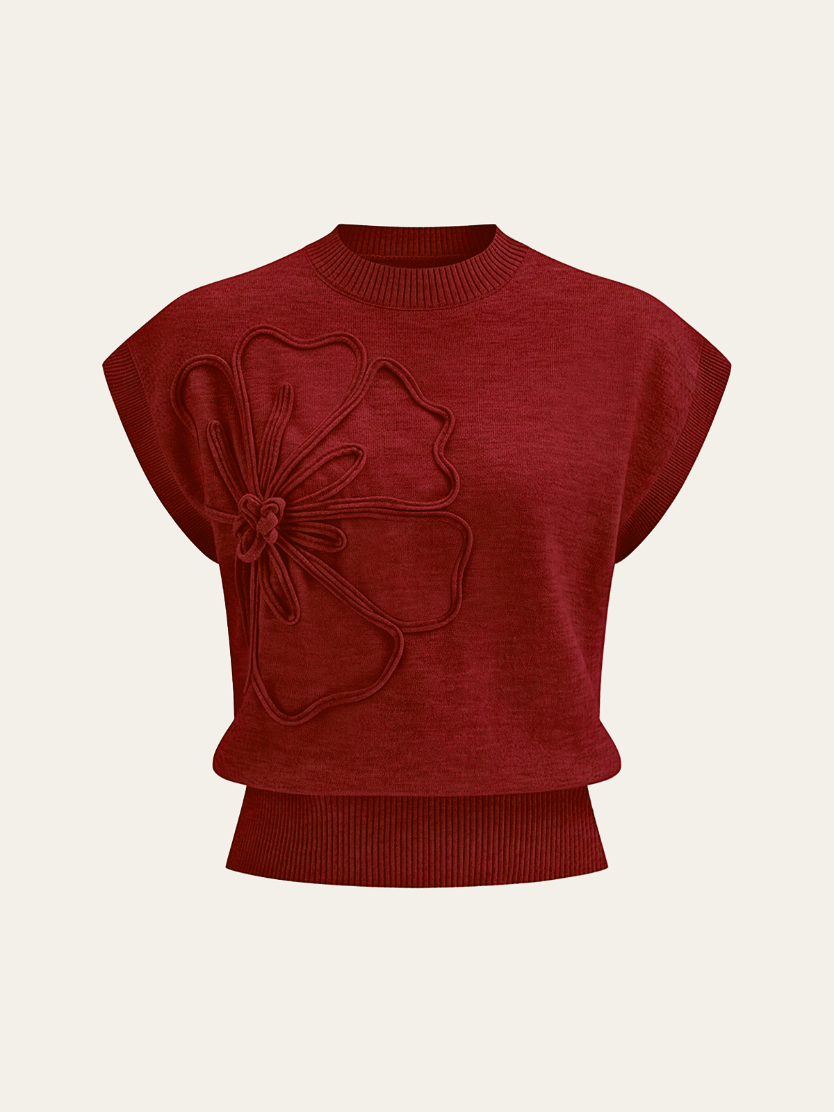 Floral Appliqué Cap Sleeve Knit Top