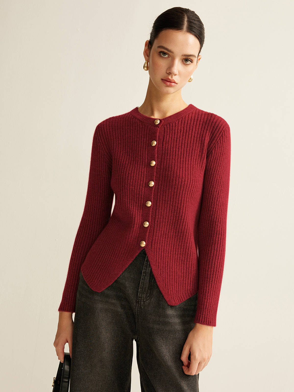 Side-Slit Button Knit Cardigan