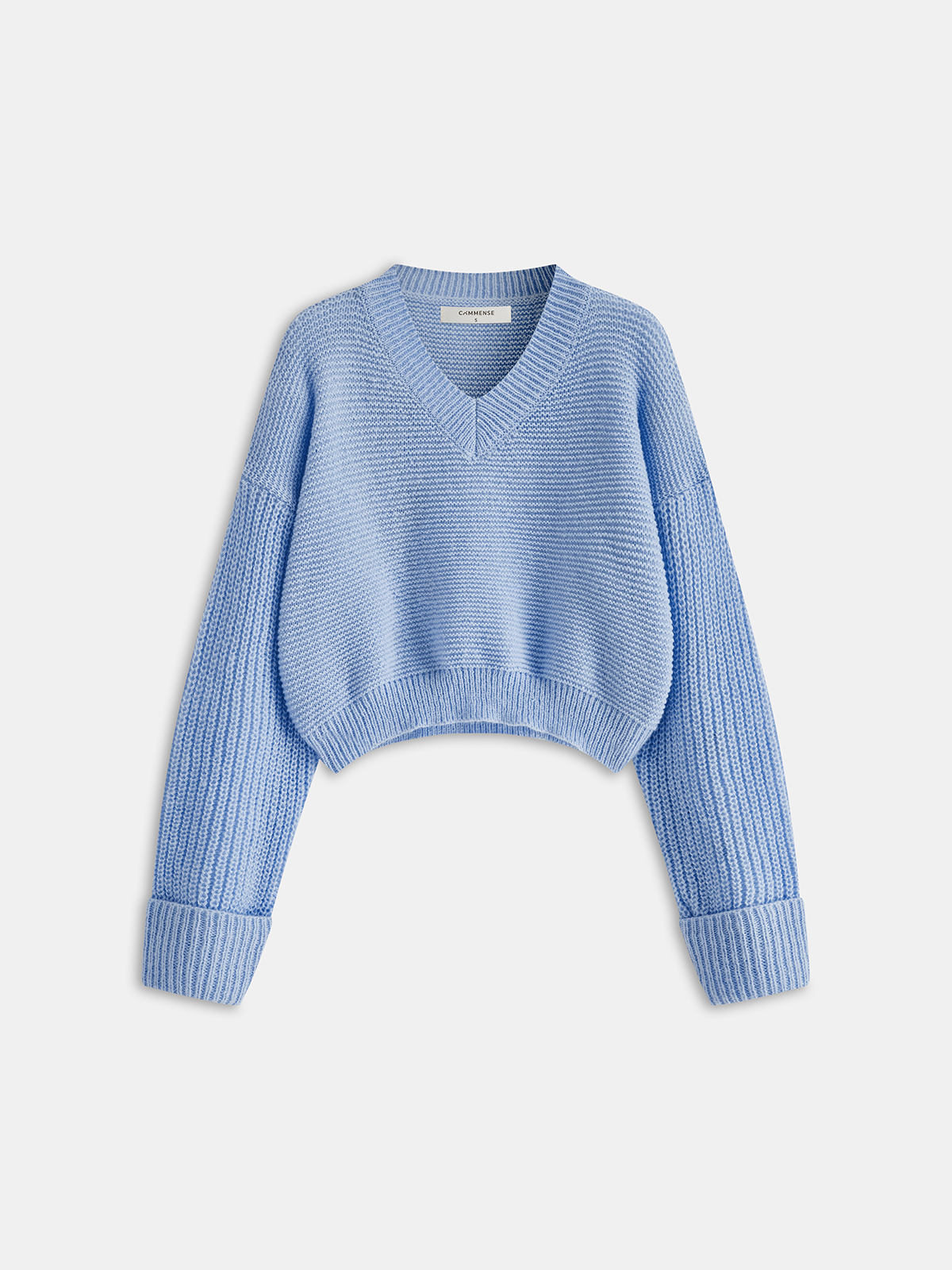 Relaxed Cropped V-Neck Knit Sweater