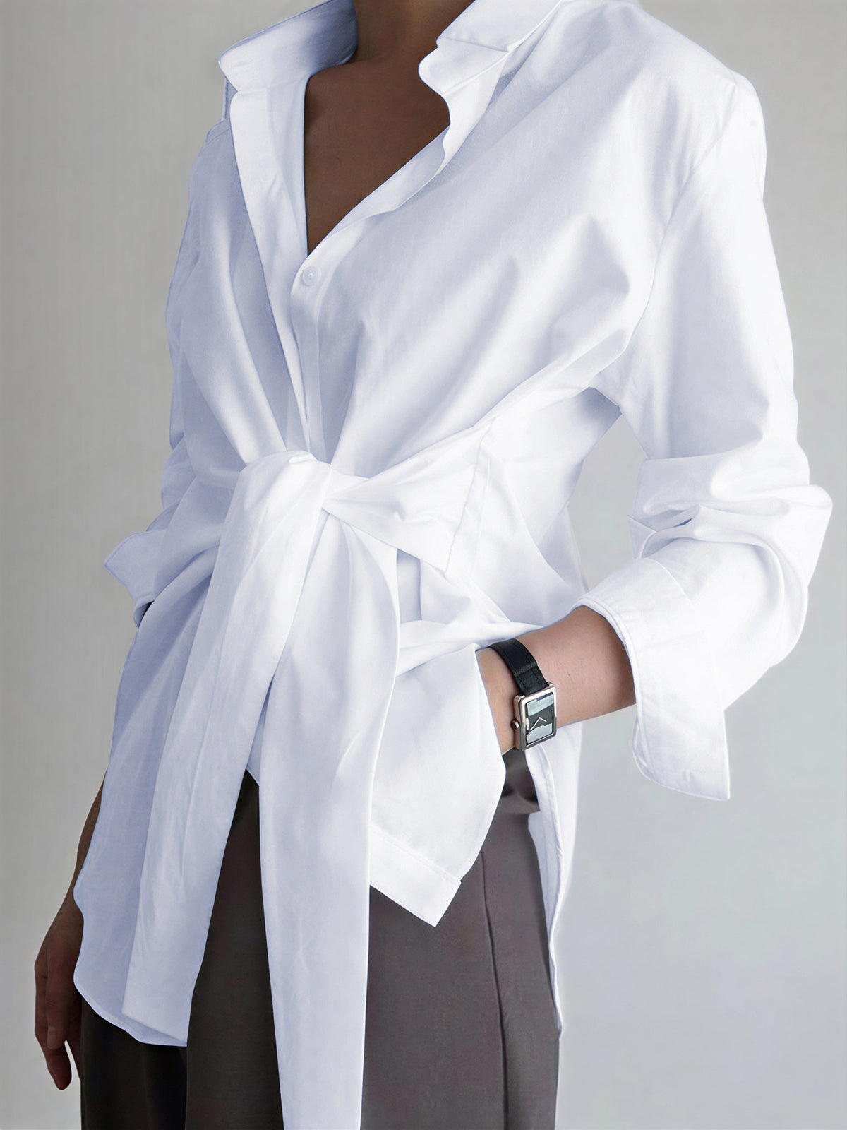 Semi-Sheer Tie Front Longline Shirt