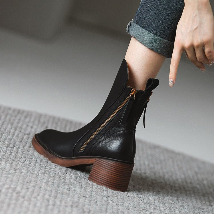 Classic Leather Zip Ankle Boots