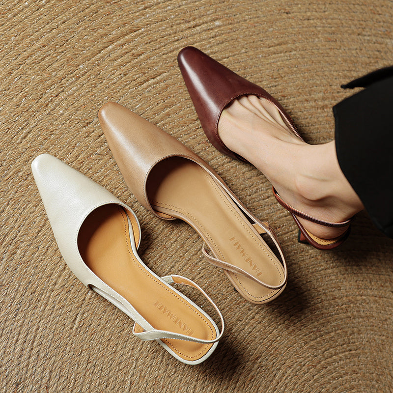 Pointed Toe Leather Comfort Heels