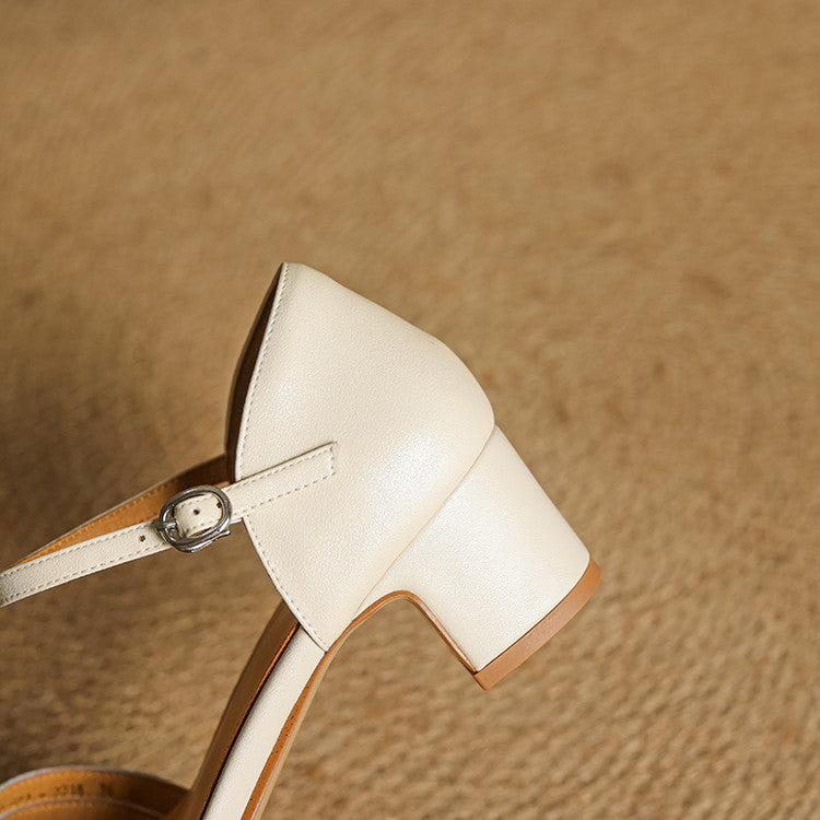 Adjustable Strap Leather Block Heel Sandals