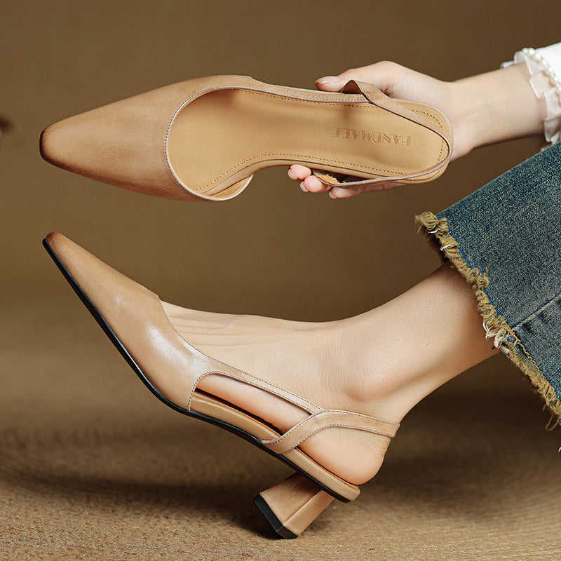Pointed Toe Leather Comfort Heels