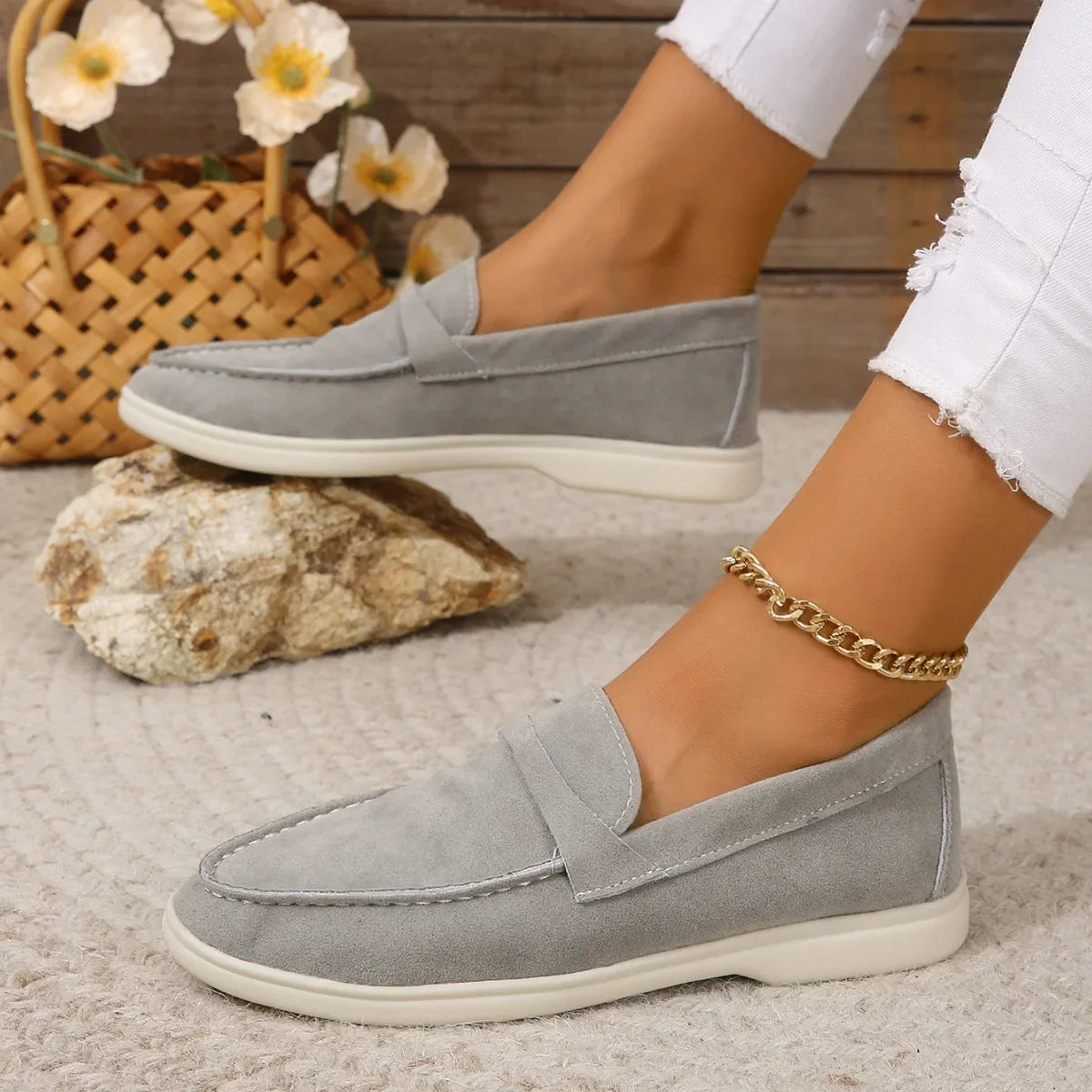 Minimal Suede Penny Loafers with Cushioned Comfort Sole