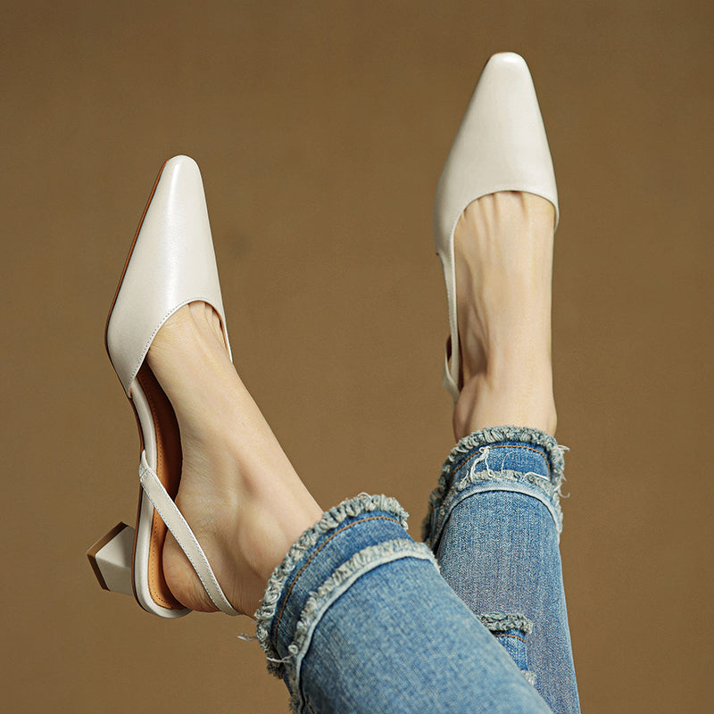 Pointed Toe Leather Comfort Heels