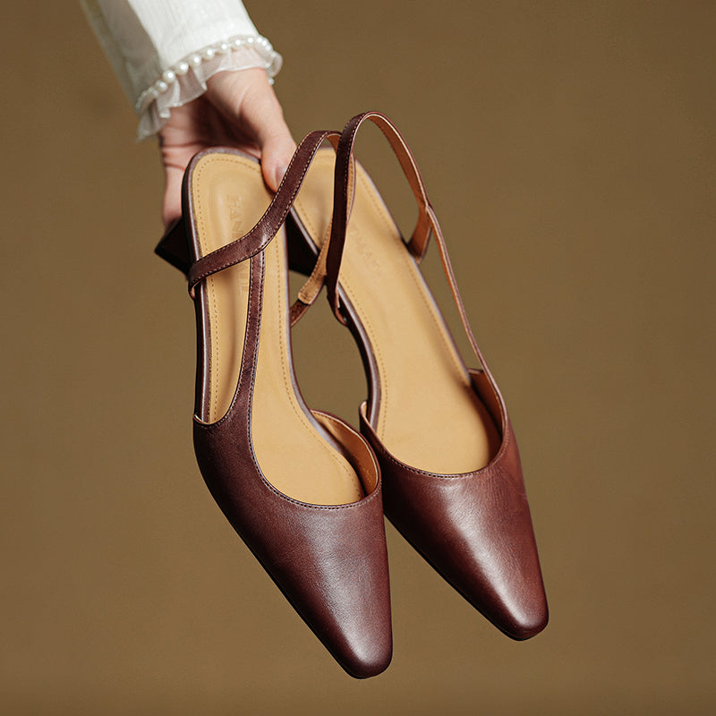 Pointed Toe Leather Comfort Heels