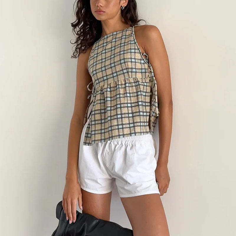 Lightweight Bow-Tie Strap Cotton Blend Tank Top