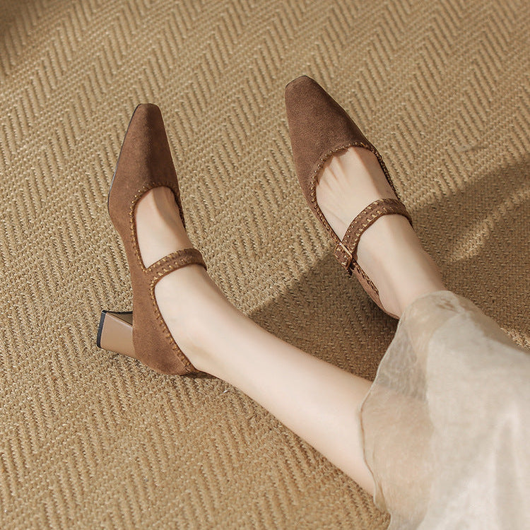 Suede Block Heel Lace-Up Sandals