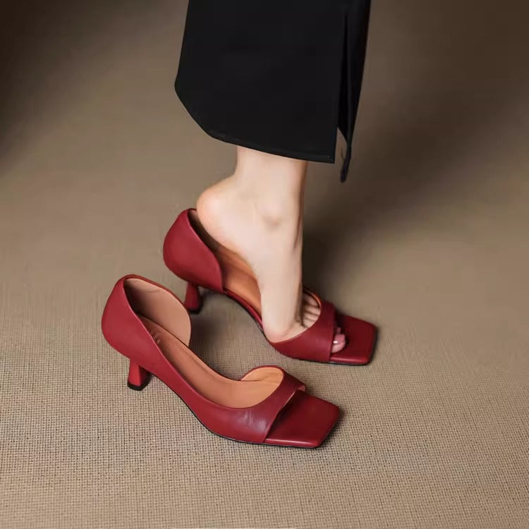 Square Toe Genuine Leather Sculpted Heeled Sandals