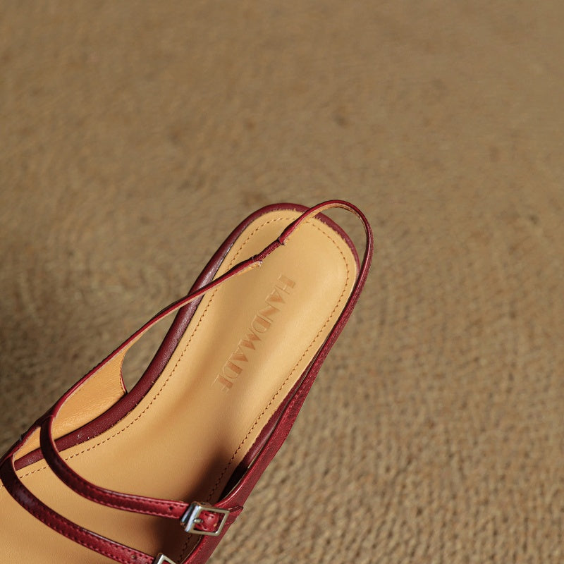 Genuine Leather Double Strap Slingback Ballet Flats