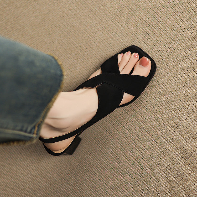 Buttery Suede Block Heel Ankle Strap Sandals