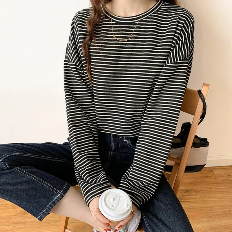 Striped Cotton Button-Up Long Sleeve Shirt