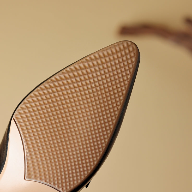 Pointed Toe Genuine Leather Block Heel Mules