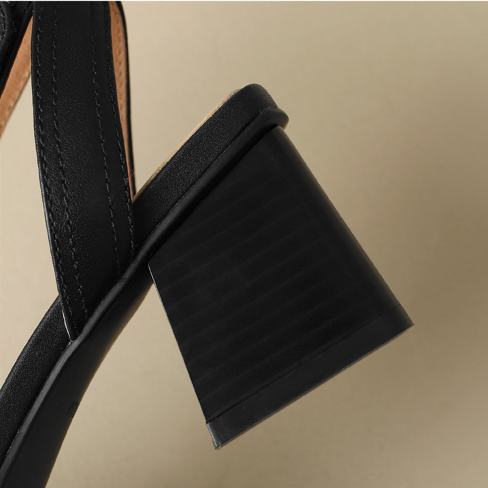 Square-Toe Leather Block Heel Sandals
