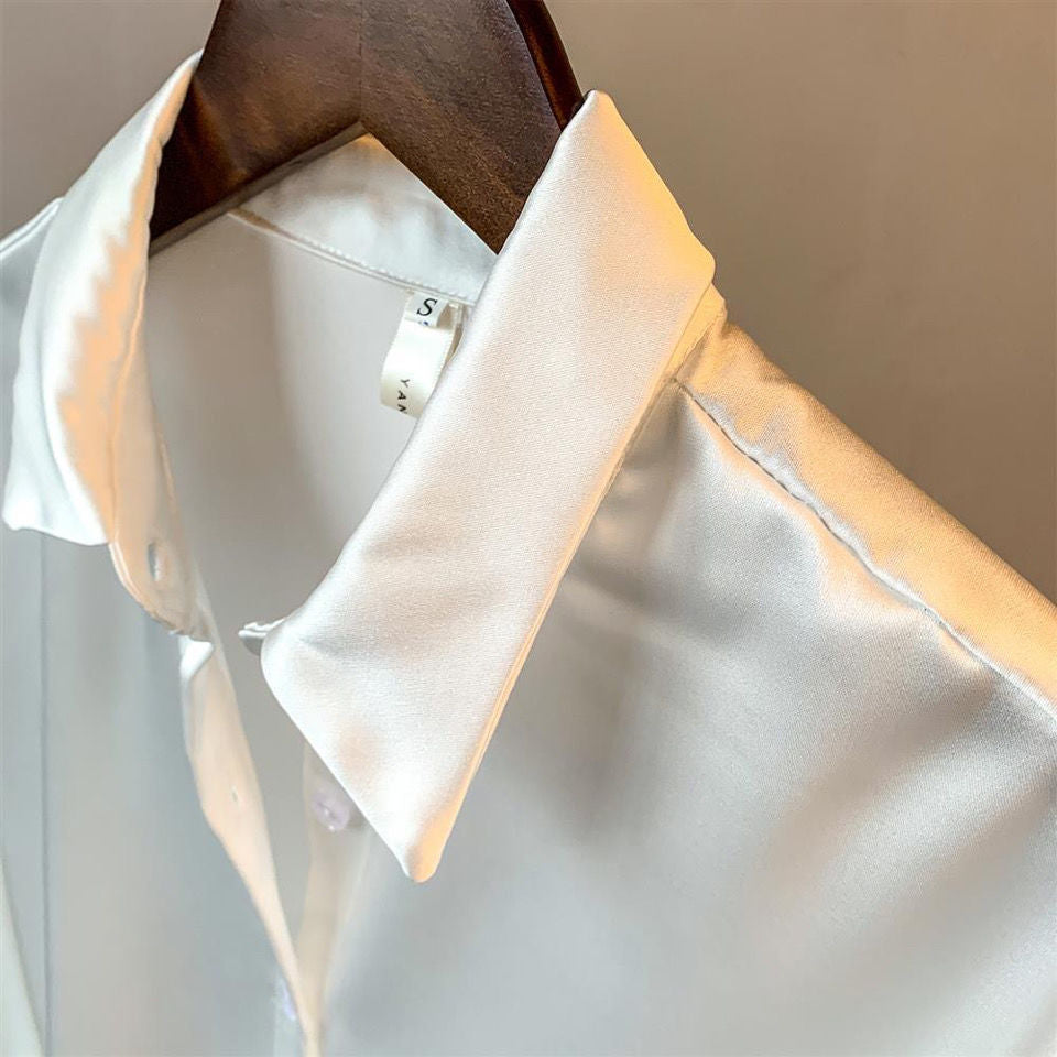 Lustrous Satin Button-Up Blouse