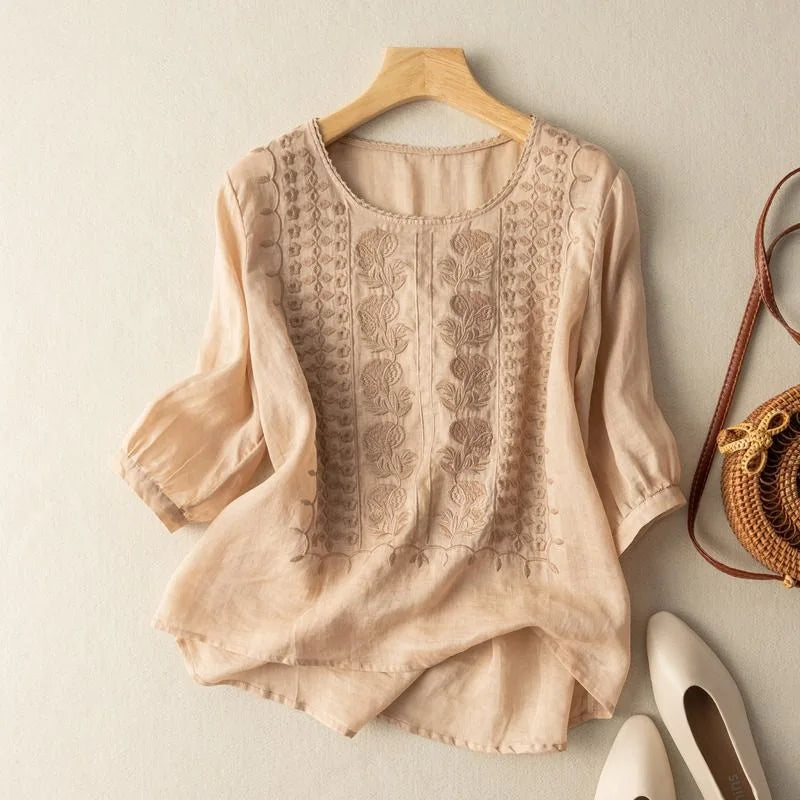Mandarin Neck Floral Button Blouse