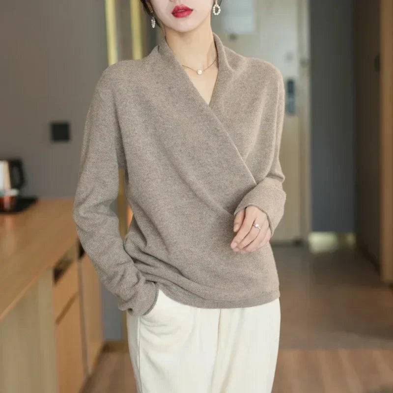 Cross-Bust Detail Wool Knit Sweater