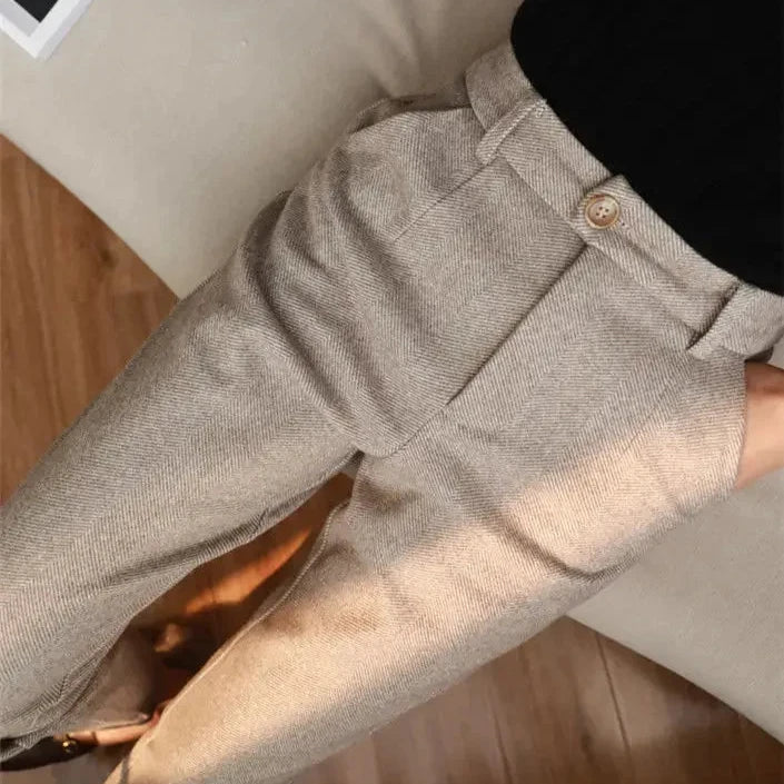 Tailored High-Waist Wool Dress Trousers