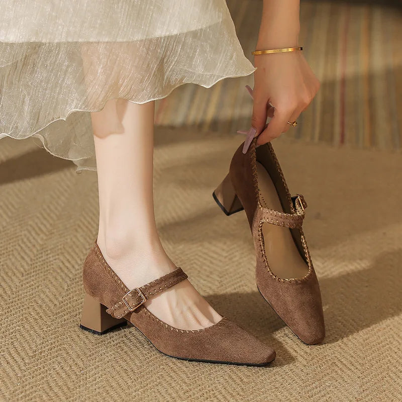 Suede Block Heel Lace-Up Sandals