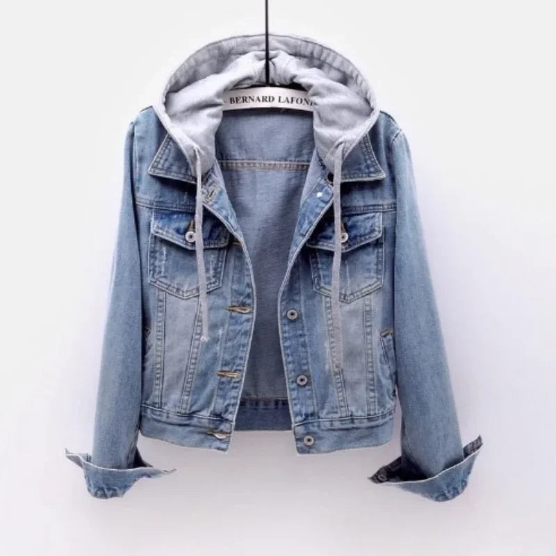 Fleece-Lined Detachable Hood Denim Jacket