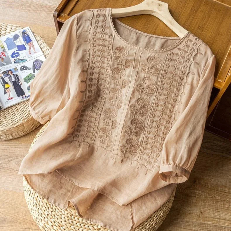 Mandarin Neck Floral Button Blouse