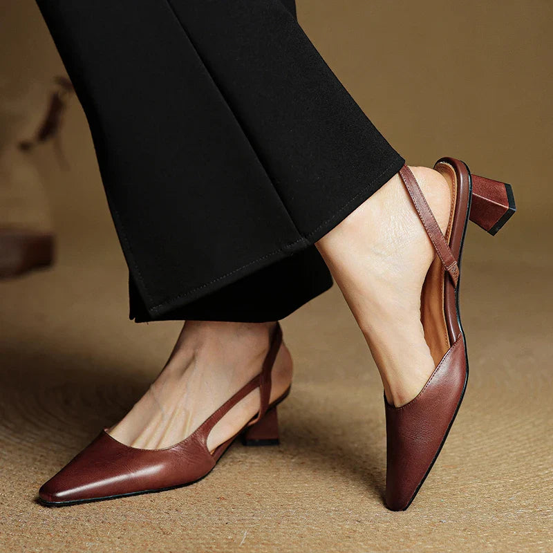 Pointed Toe Leather Comfort Heels