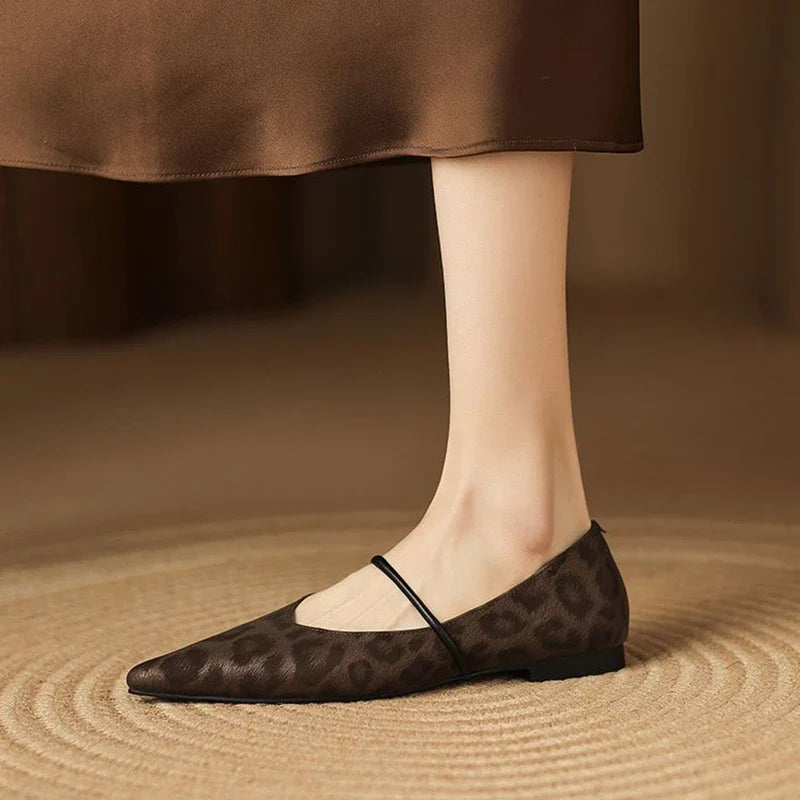 Double-Strap Slingback Leather Ballet Flats