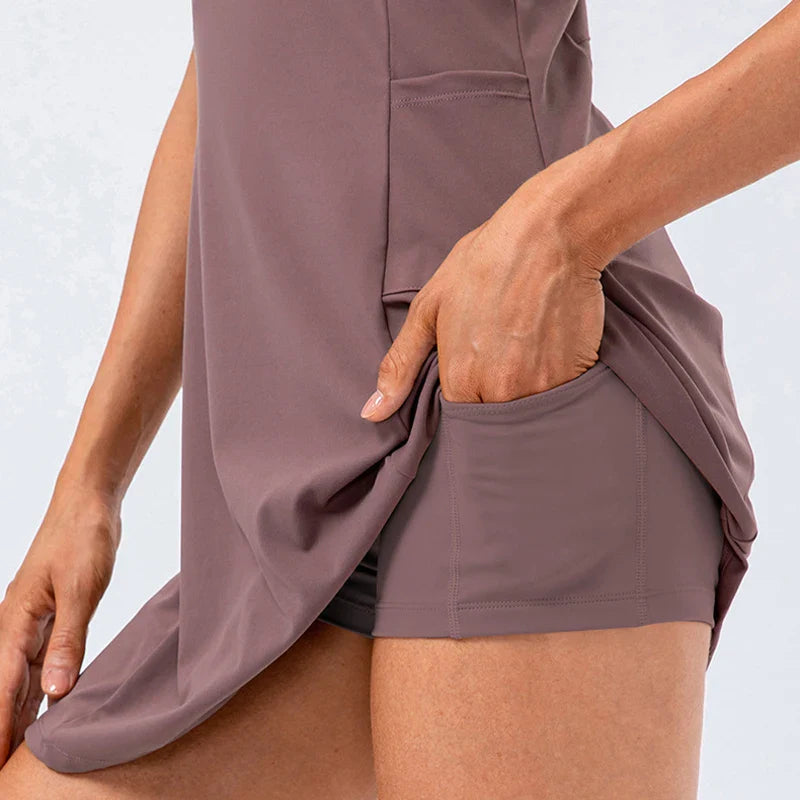 Performance 4-Way Stretch Athleisure Tennis Dress with Built-In Shorts