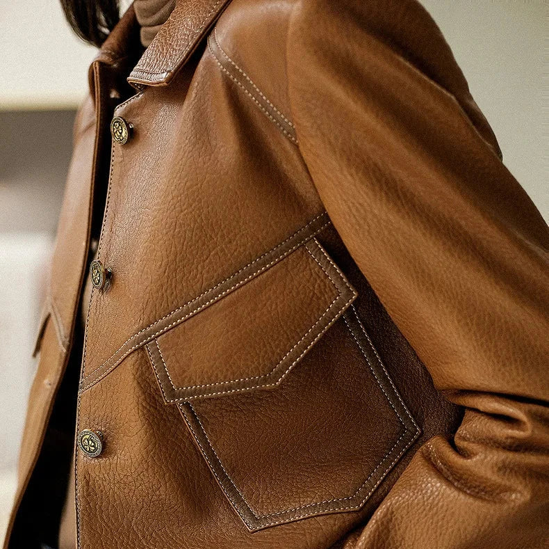 Structured Faux Leather Utility Jacket