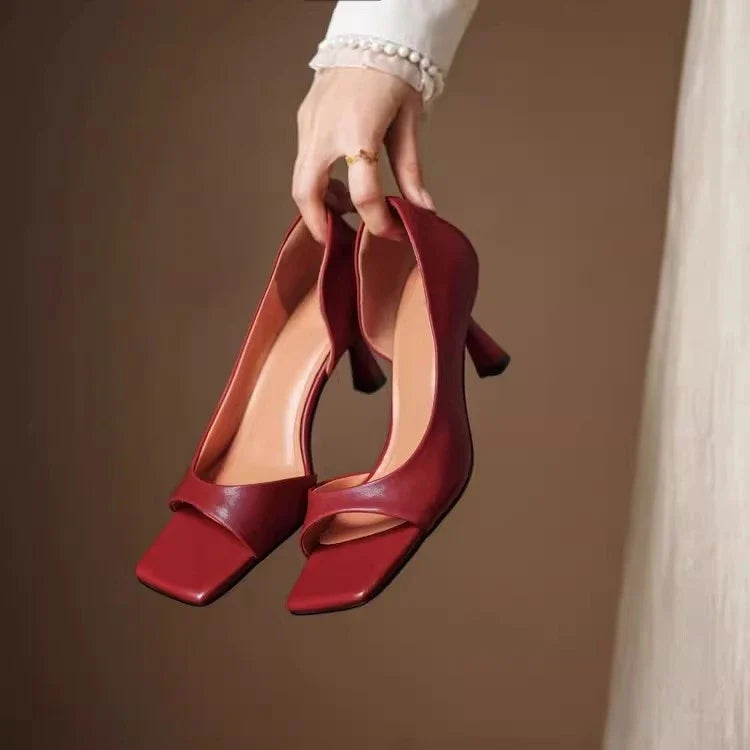 Square Toe Genuine Leather Sculpted Heeled Sandals