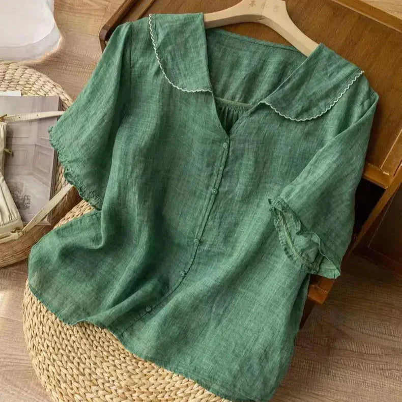 Relaxed Linen Blend Patch Pocket Blouse