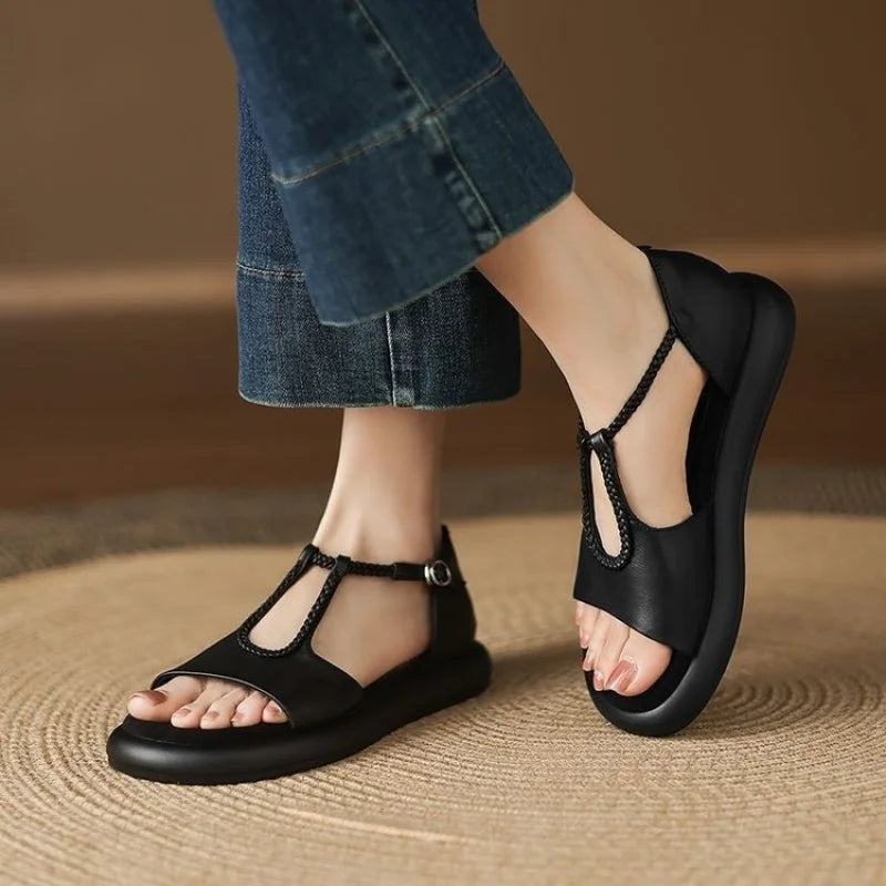 Adjustable Buckle Leather Comfort Sandals
