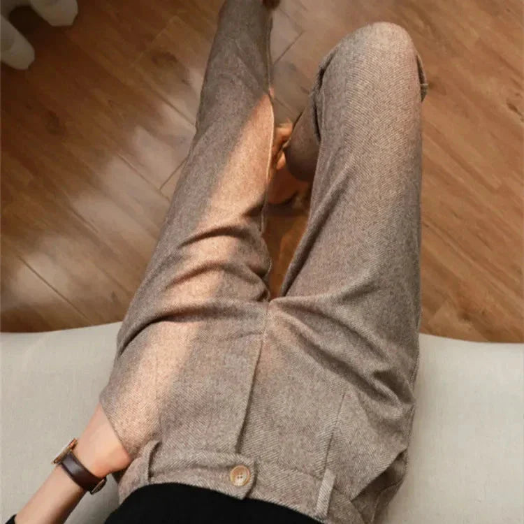 Tailored High-Waist Wool Dress Trousers