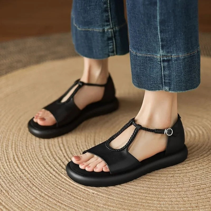 Adjustable Buckle Leather Comfort Sandals
