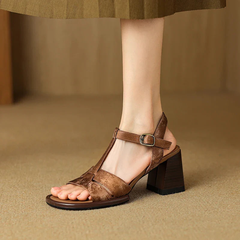 Suede Open-Toe Block Heel Sandals with Ankle Strap