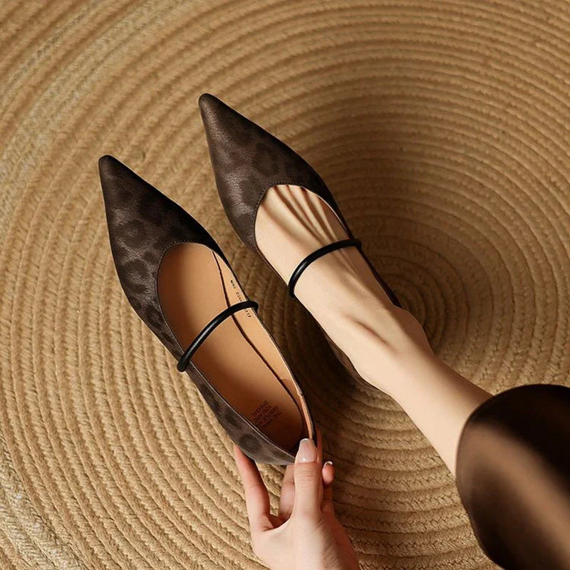 Double-Strap Slingback Leather Ballet Flats