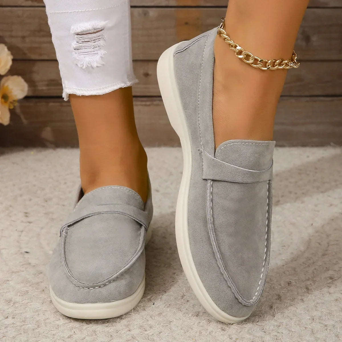 Minimal Suede Penny Loafers with Cushioned Comfort Sole