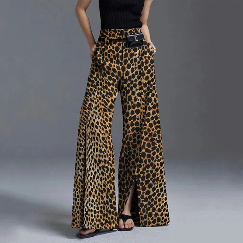 High-Waist Split Front Wide-Leg Trousers