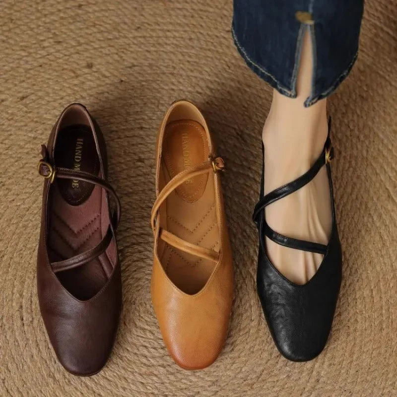 Adjustable Strap Leather Ballet Flats